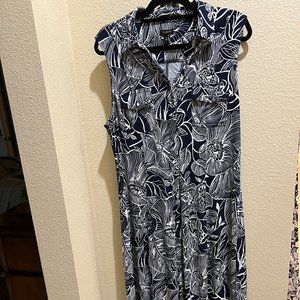 Talbots Maxi Dress Long Floral Print Belt Button Down Stretch Sleeveless (XL)